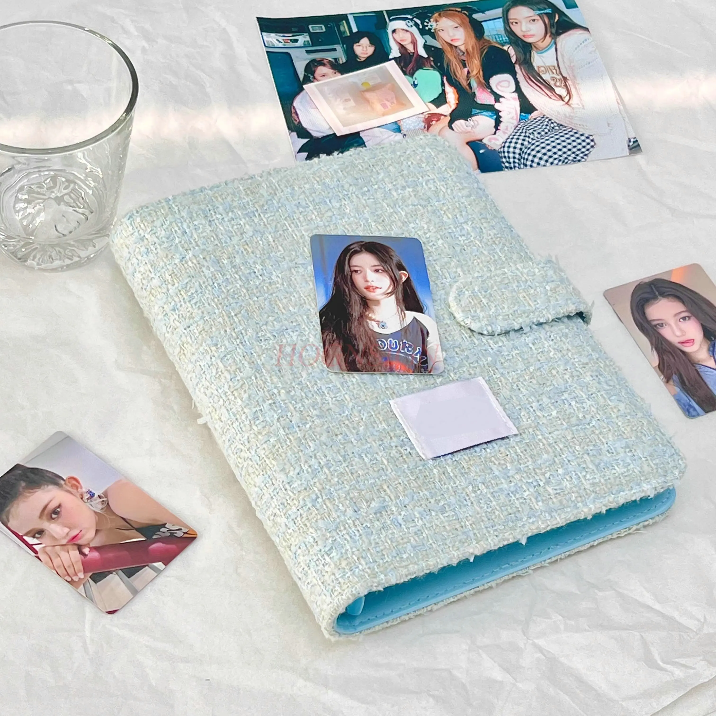 

1pcs Mint blue small fragrant fabric card book, niche magnetic flip A5 photo album, small card storage book