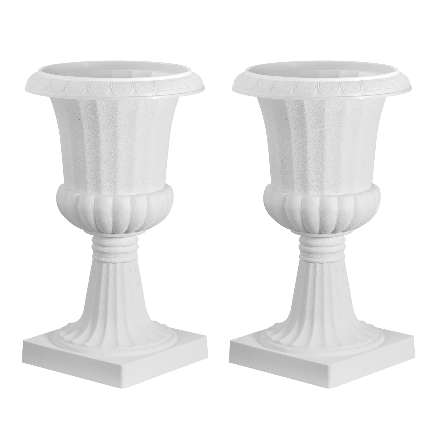 Plastic Urn Planters, 9.8 x 16.5 Inch, 2 Pack White Classic Flower Pots Front Porch Planters, Indoor & Outdoor Vase for Wedding, Party, Event, Home, Stage, Garden, Balcony, Patio Decoration