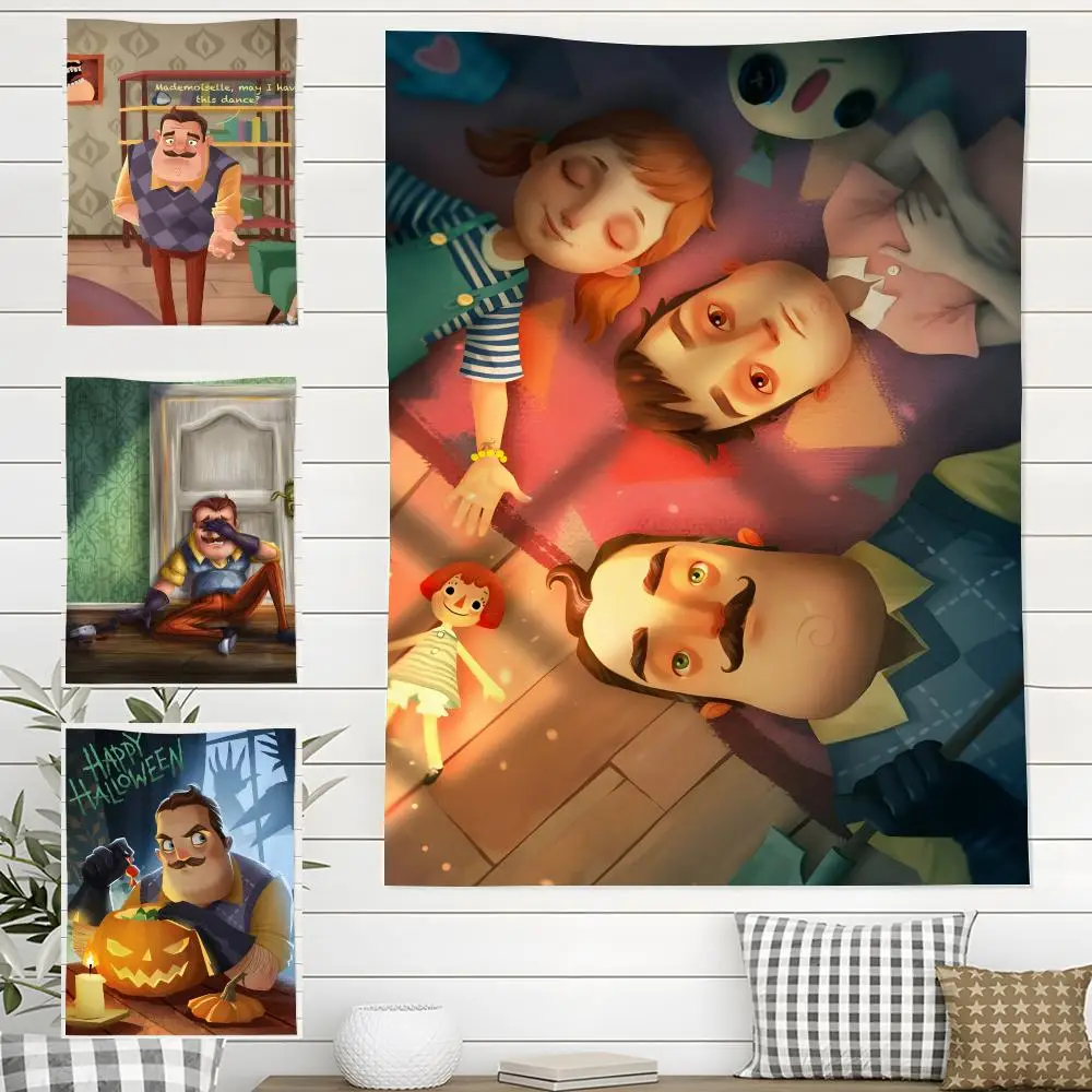 Tapiz Game H-Hello Neighbor para interiores y exteriores, sala de estar, dormitorio, patio, decoración versátil y duradera, uso en todo tipo de clima