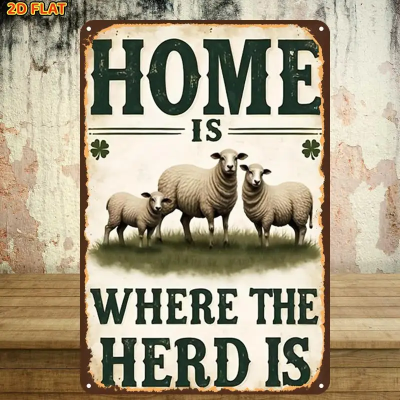 2D Flat,1pc,Retro VintageHome Is Where The Herd Is SignMetal Suitable for Indoor, Garden,Outdoor, Home, Toilet Decoration