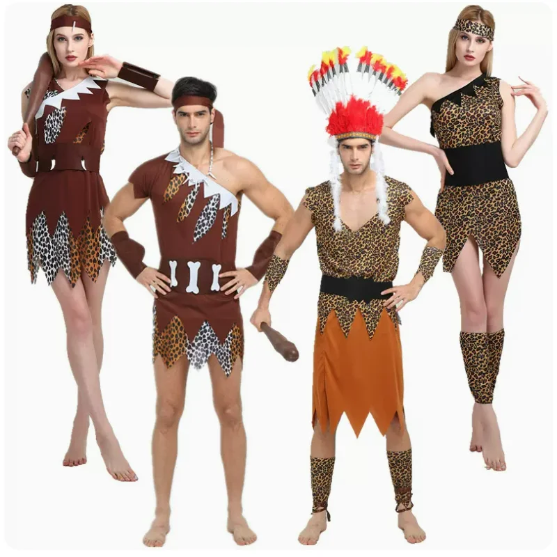 2020 leopard savage caveman croods flintstones primitive indian clothing carnival halloween costumes men women Couples clothes