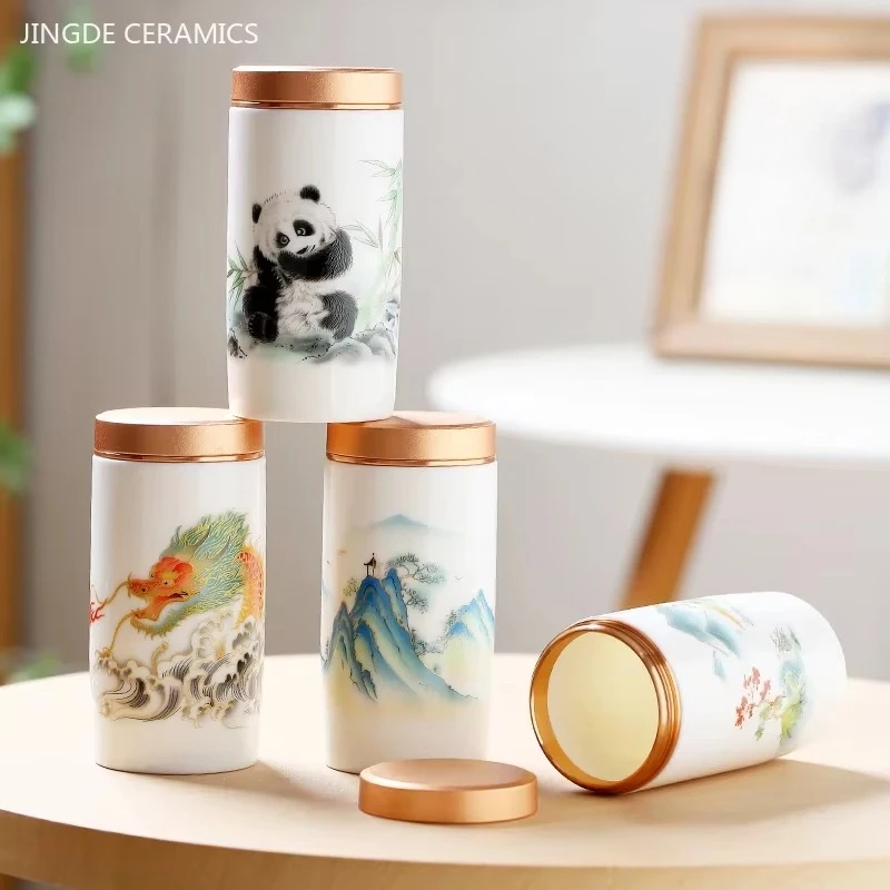 Mutton Fat Jade White Porcelain Tea Jar Ceramic Portable Travel Sealed Coffee Container Tea Box Custom Exquisite Teaware Gifts