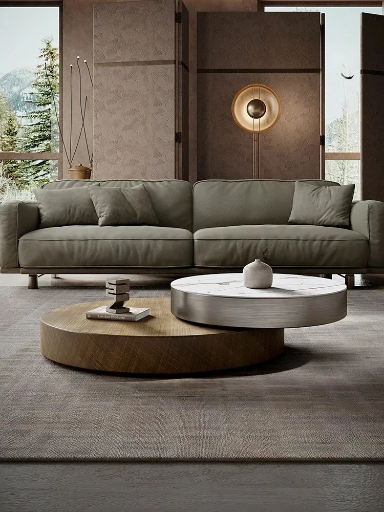 

yj5 Italian Minimalist round Stone Plate Coffee Table Size round Combination Home Small Apartment Tea Table Modern Minimalist