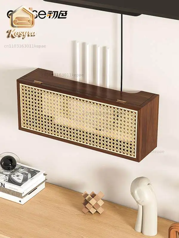 Custom design Primary color solid wood rattan router storage box TV set-top box shelf data cable storage wifi storage rack