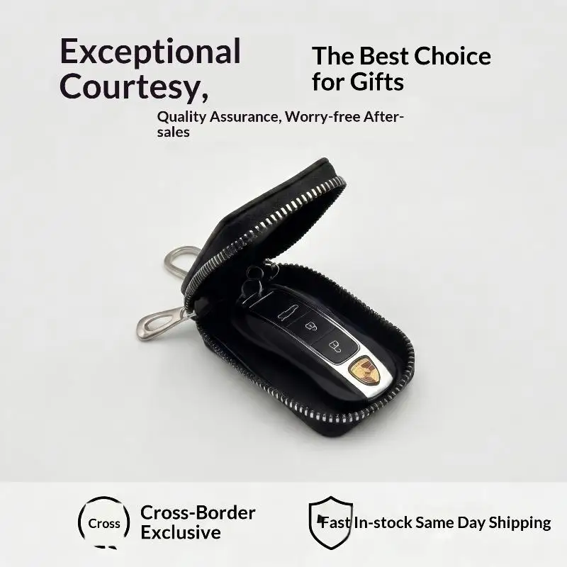 Men and Women's PU Leather Keychain Wallet with Zipper Ideal for Car Key Safety