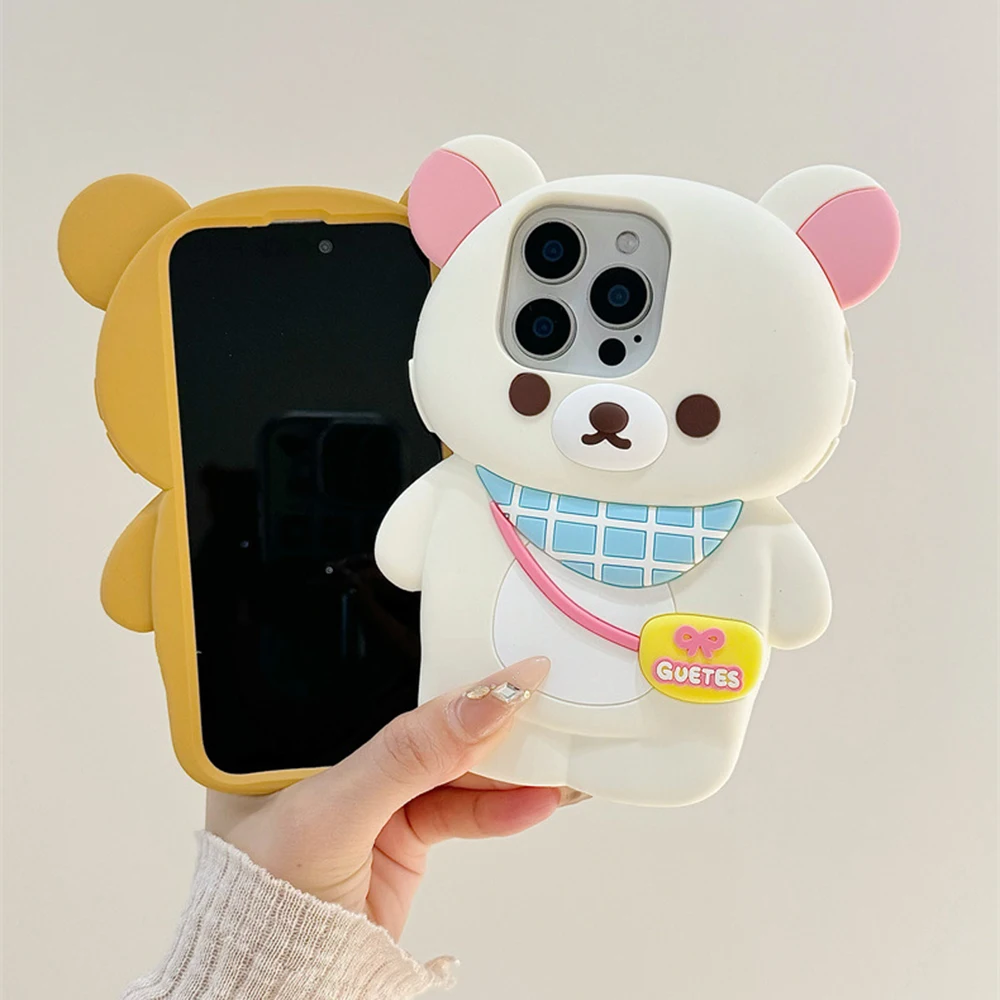 Cute Cartoon Rilakkumas Stereoscopic Phone Case for IPhone 16 15 14 13 12 11 Pro Max Soft Silicone Back Cover Funda