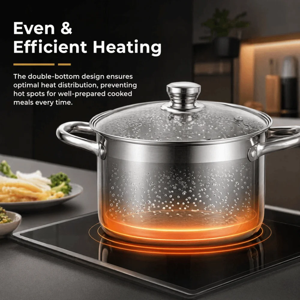Stainless Steel Double Bottom Soup Pot Multipurpose Non Stick Stainless Steel Cookware 18/20/22/24cm with Lid