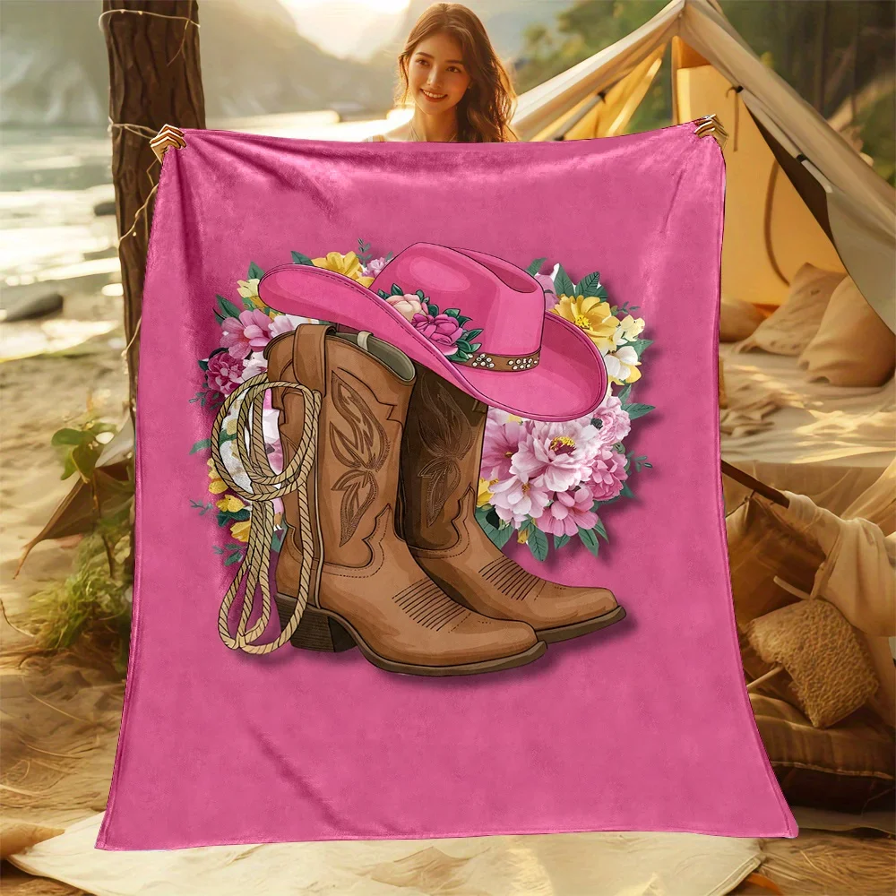 cobertor-reversivel-de-flanela-com-estampa-de-chapeu-de-cowboy-e-bota-de-salto-alto-conforto-duravel-em-poliester-para-todas-as-estacoes
