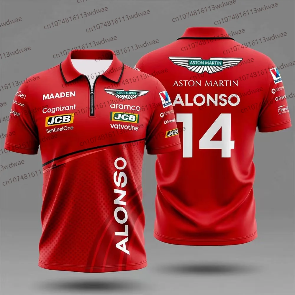 

Футболка Aston Martin 2026, поло команды гонщиков, костюм испанского пилота, поло на молнии, Фернандо Алонсо 14, комплект, мужская футболка с коротким рукавом
