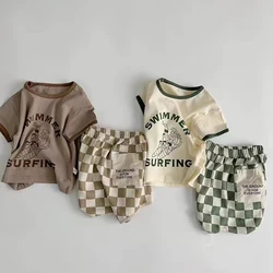 Summer suit 2024 new American baby suit TZ230137  short sleeve plaid shorts thin baby baby two-piece suit