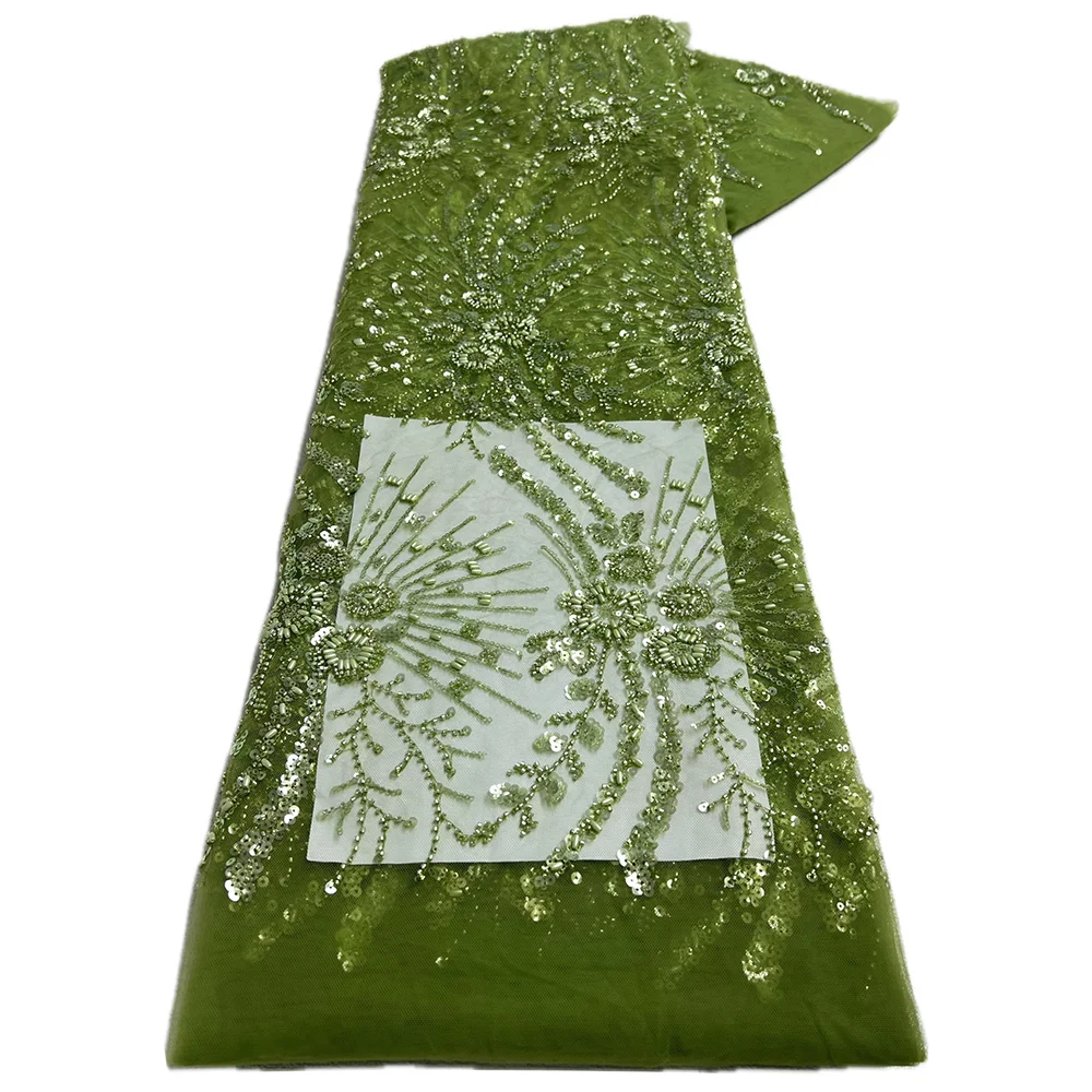 African Sequins Lace Fabric 2025 High Quality Lace Nigerian French Tulle Beaded Lace Fabrics For Sewing Wedding Party Dresses