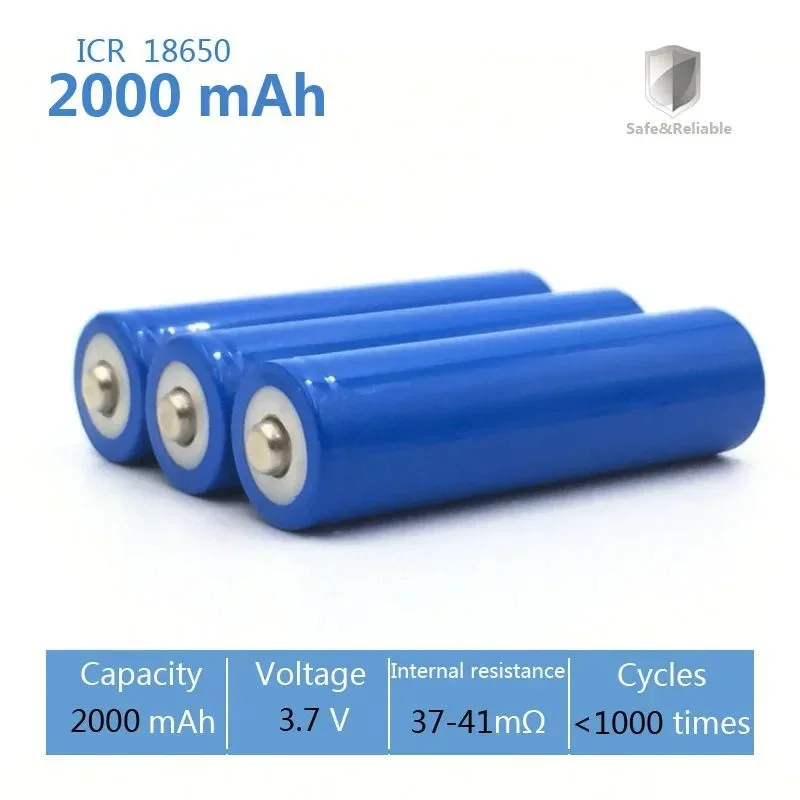 2026 New Original 18650 3.7V 2000Mah Rechargeable Battery ICR18650 with Pointed(No PCB) For Flashlight Batteries 18650 LI-Ion