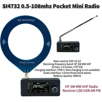SI4732 0.5-108mhz Portable LSB USB AM FM Pocket Mini Radio 1.9inch IPS Screen All Band Receiver HF SW MW VHF