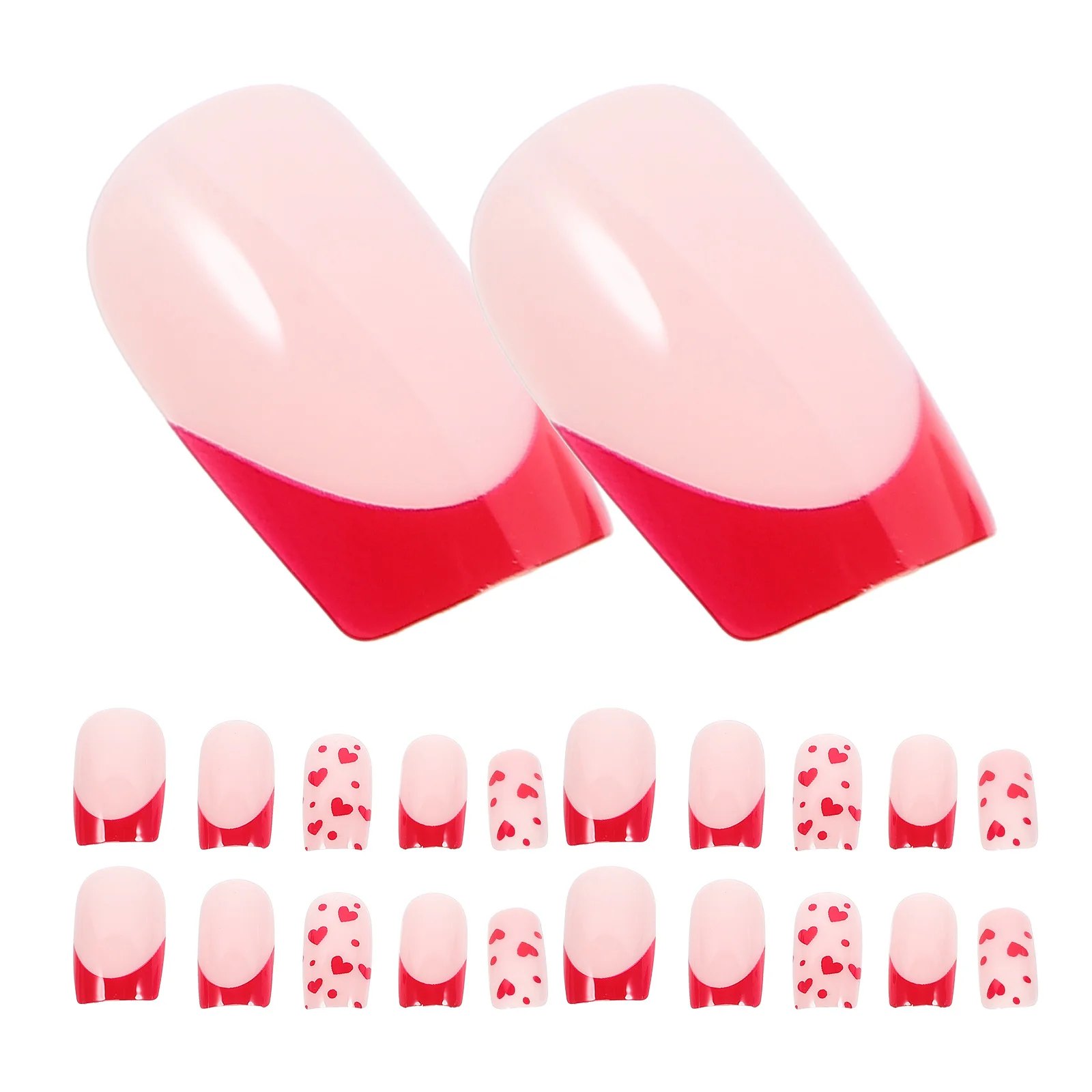 24Pcs Heart False Nails Short Press on Nails Professional Full Cover Fake Nail Tips Valentine's Day Durable Heart Nail