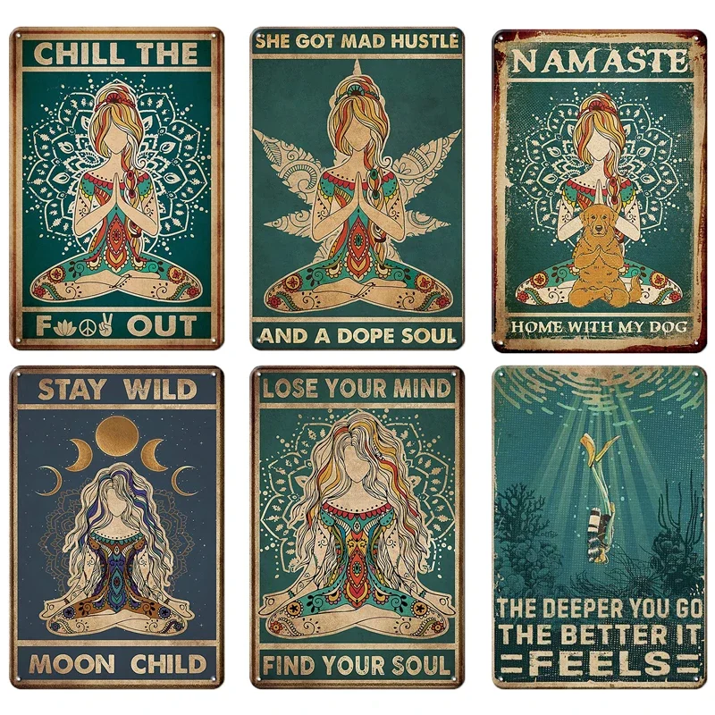 Yoga Girl Metal Sign Zen Posters Yoga Lovers Vintage Decor Metal Plate for Meditation Living Room Home Decoration Wall Decor