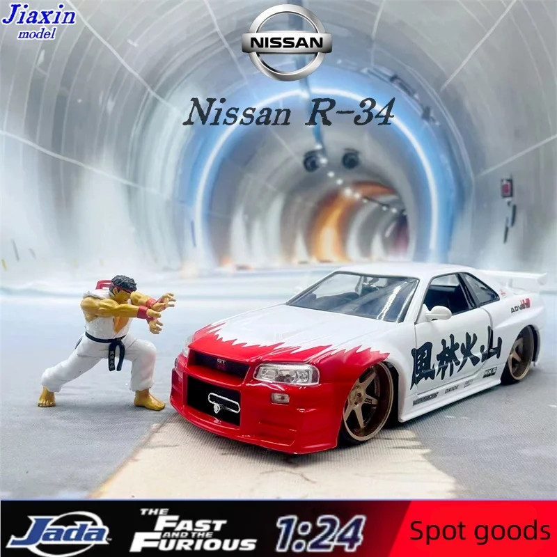 

Модель автомобиля JADA1 24 Форсаж Japan Skyline GTR R34 Paul's из сплава, коллекция подарков для детей