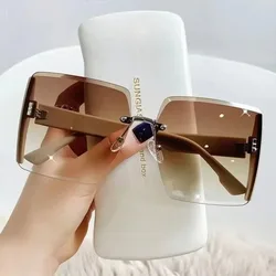 2026 New Polarized Vintage Square Rimless Sunglasses for Women UV400 Protection Gradient Mirrored Lens Trendy Sun Shades