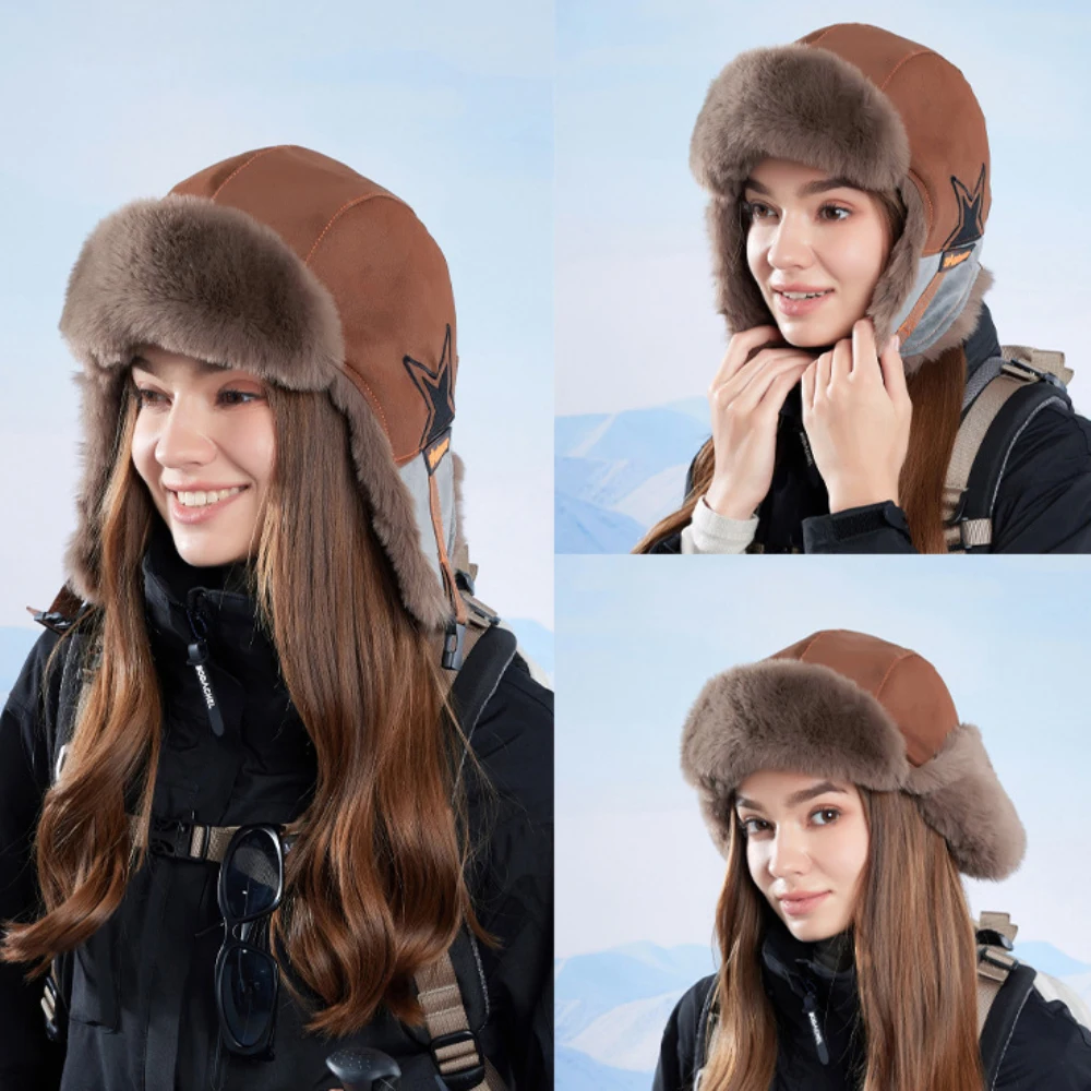 

HT4893 Russian Hat Men Women New Thick Warm Autumn Winter Fur Hat Male Female Windproof Snow Ski Trapper Earflap Cap Bomber Hat