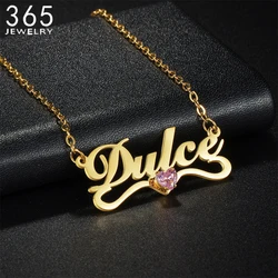 12 Styles Custom Name Heart Birthstone Necklace For Women Stainless Steel Zircon Nameplate Choker Chain Jewelry Birthday Gift