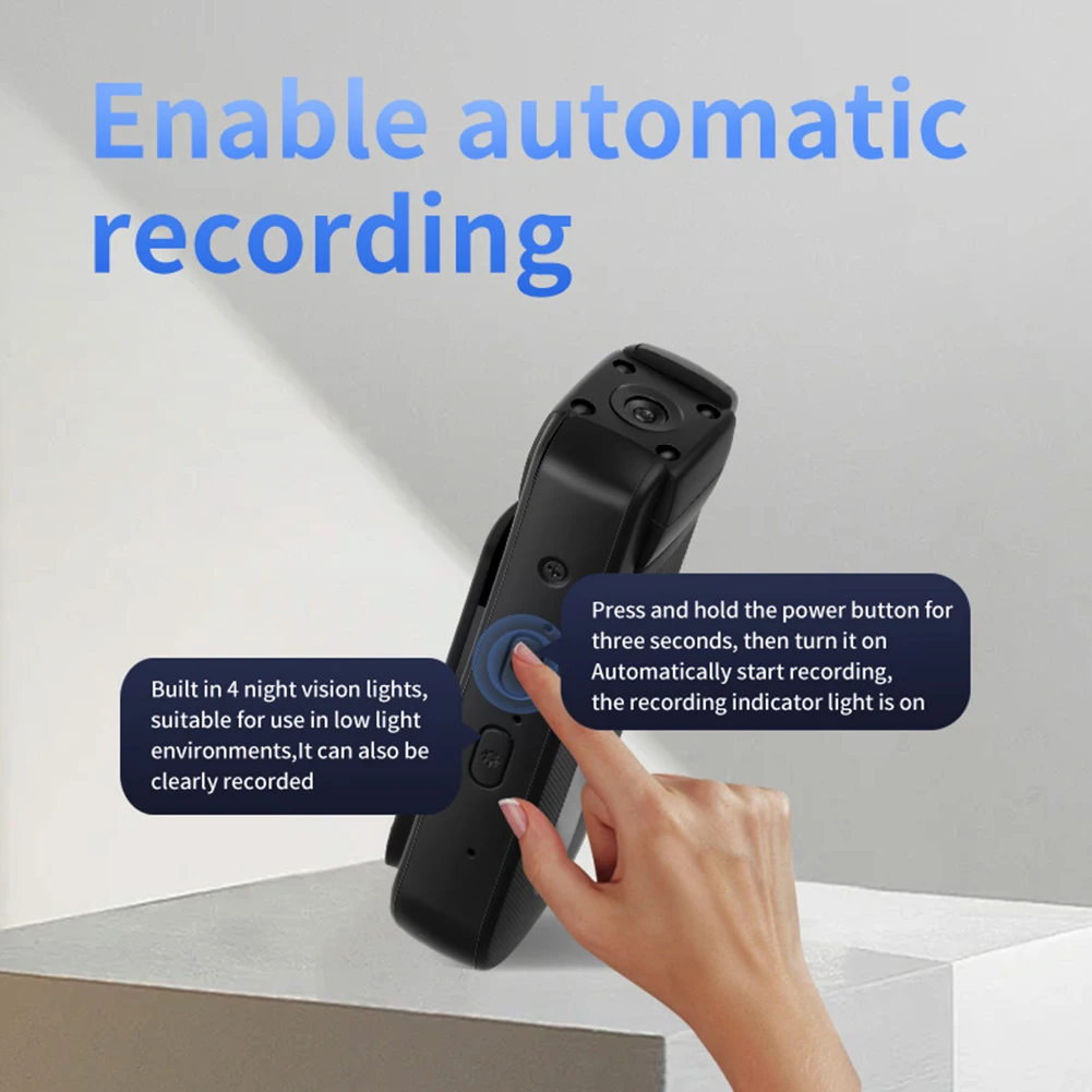 كاميرا Bodycam يمكن ارتداؤها بدقة 1080 بكسل 180 °   عدسة قابلة للدوران واي فاي كاميرا فيديو شخصية صغيرة محمولة مع تسجيل الصوت والفيديو