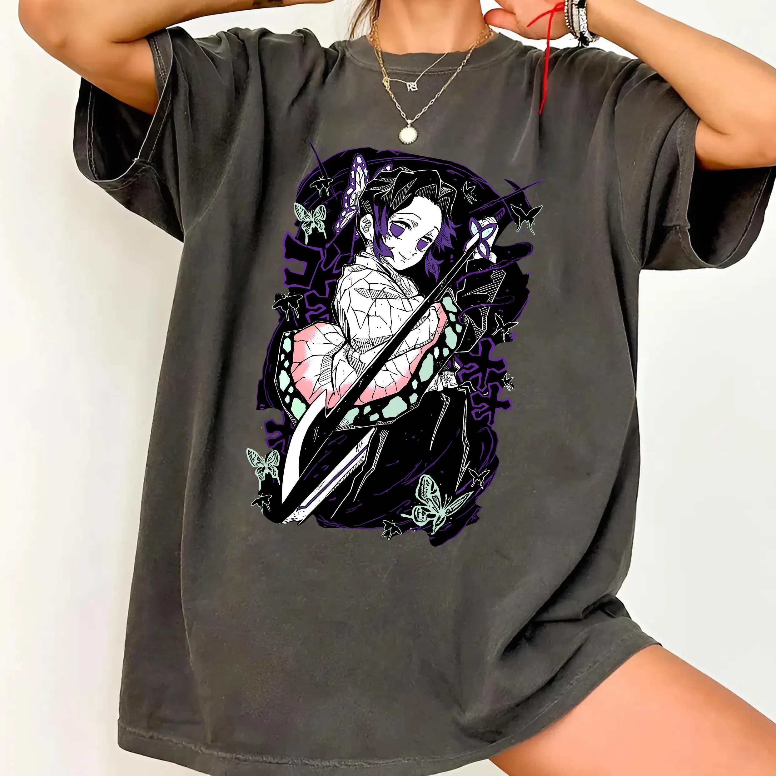 

2026 Latest Shinobu Kocho Shirt Demon Slayer Anime Tee Butterfly Hashira Graphic T-Shirt Kimetsu No Yaiba Manga Tee