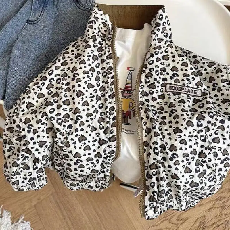 Children Spring and Autumn New Jackets Boys and Girls Fashion Leopard Pattern Coat Double Sided Wear Children Clothing Trendy