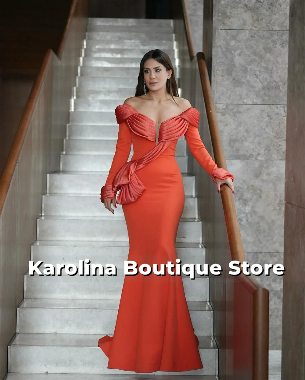 

Graceful Orange Off Shoulder Matte Satin Evening Dress Custom Made Mermaid Dresses Ever Pretty Women Crobes de soirée Customized