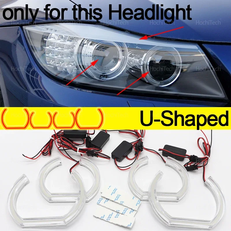 For BMW 3 Series E91 E90 LCI 2009-2012 Xenon Headlights Lemon Yellow Color Rings DTM U Style Light LED CSL Style Angel Eyes Kit image 3