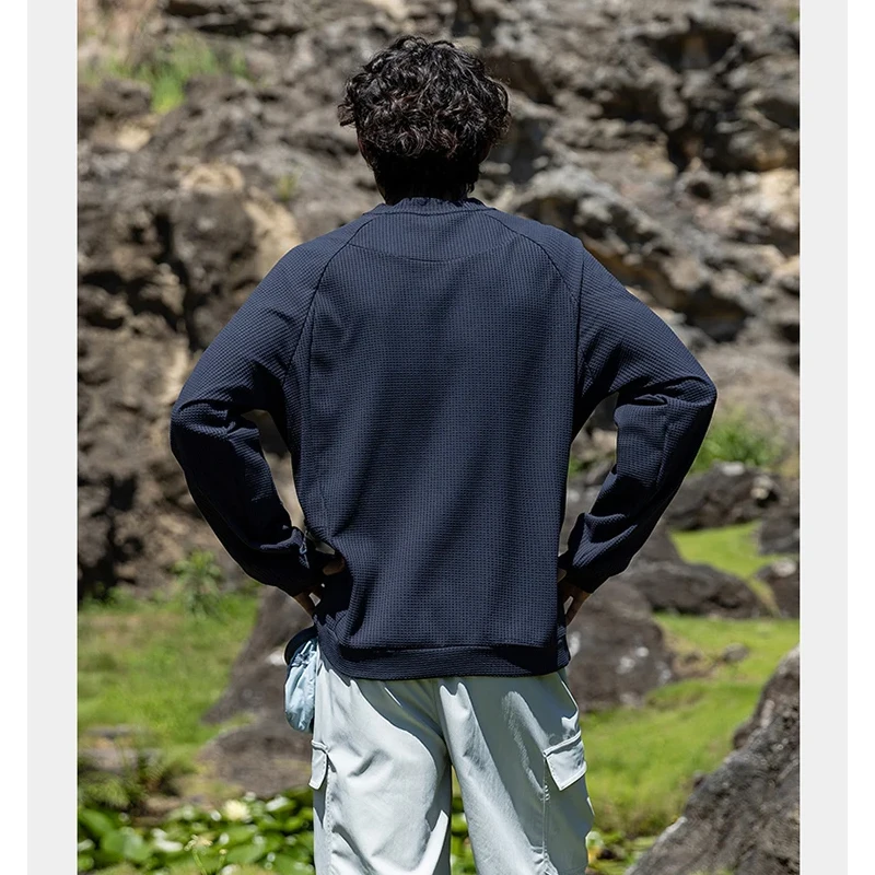 Unisex Waffle-Knit Crewneck Sweatshirt – UPF50+ Sun Protection, 7A Antibacterial & Quick-Dry for Outdoor Sports & Casual Wear