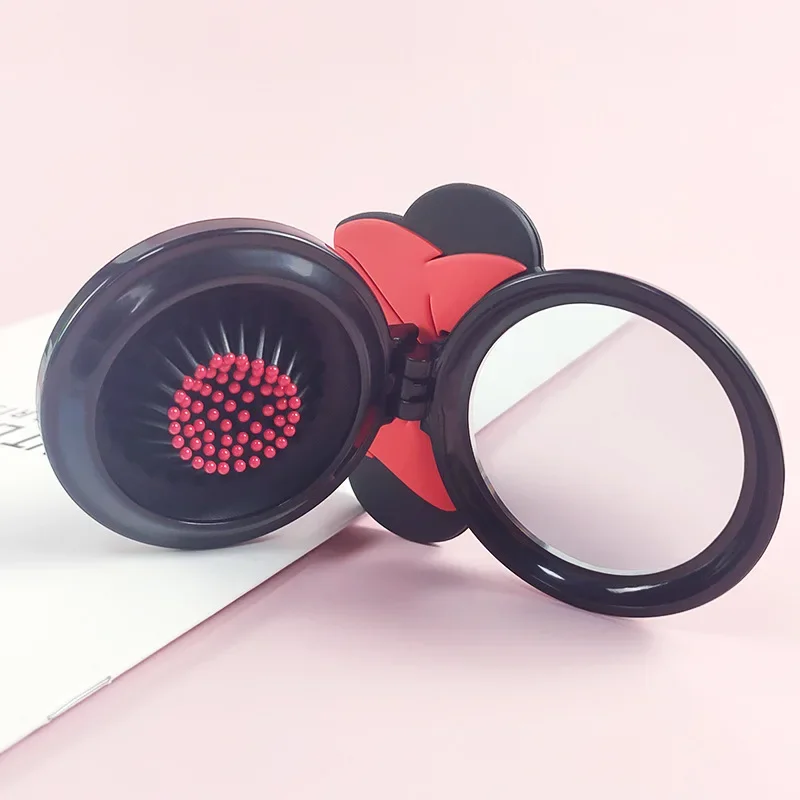 Disney Minnie Mouse Air Cushion Combs Mirror Cartoon Figure Portable Massage Hair Brush Dual-use Hairdressing Tool Girl Children