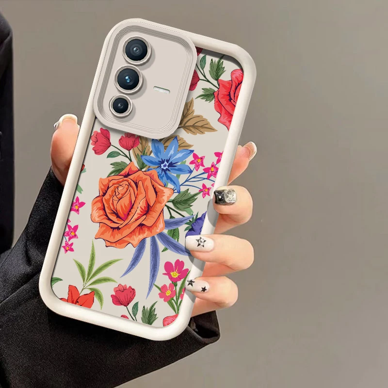 Funda Protectora Mate para Teléfono con Protección de Lente para Vivo X200 FE X80 X70 Pro X100S Pro X100 X90S, Funda de Silicona Suave a Prueba de Golpes con Diseño Floral