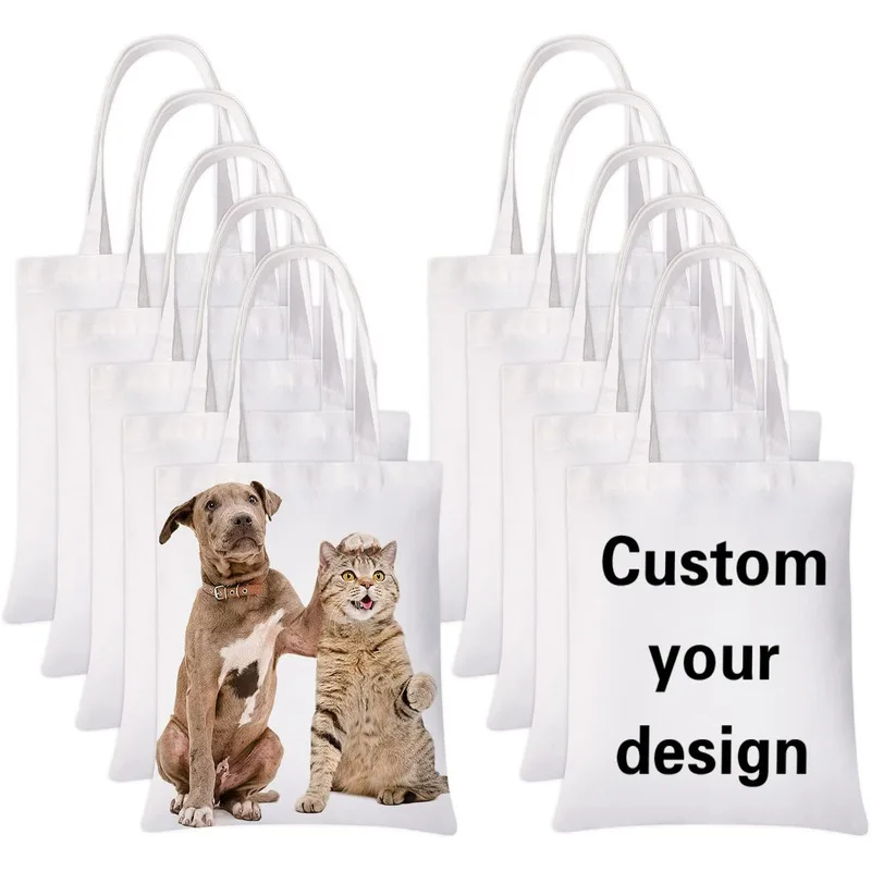 

Hot Sale Wholesale 10pcs/lot Sublimation Printing Blank Canvas Tote Bags For Decorating And DIY Crafting Custom Printed Logo Bag