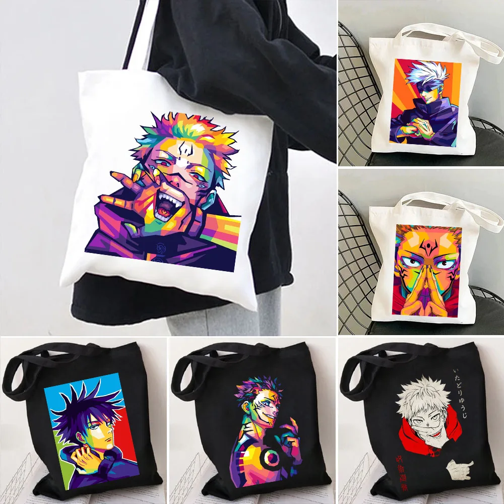 Anime Manga Jujutsu Kaisen Satoru Gojo Itadori Sukuna Japan Men Women Canvas Shoulder Cotton Totes Bag Shopper Shopping Handbags