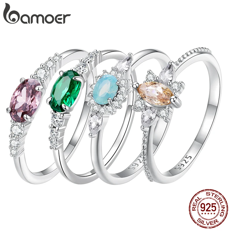 BAMOER 925 Sterling Silver Band Victorian Style Halo Engagement Rings for Women Luxury Wedding Jewelry