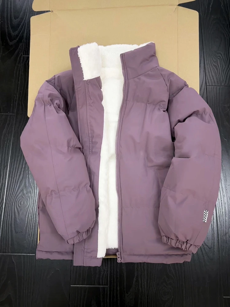 

Violet American Sle Stand Collar down Cotton Jaet Men's Winter Warm Lamb Velvet Cotton Coat Extra Thi Northeast Cotton ...