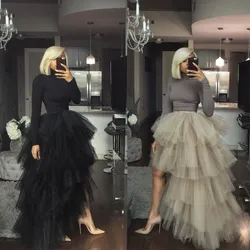 Women's Gothic Hi-Low Tulle Tutu Skirt Punk Layered Ruffles Petticoat Fluffy Tiered Mesh Wedding Party Dovetail Skits Fashion