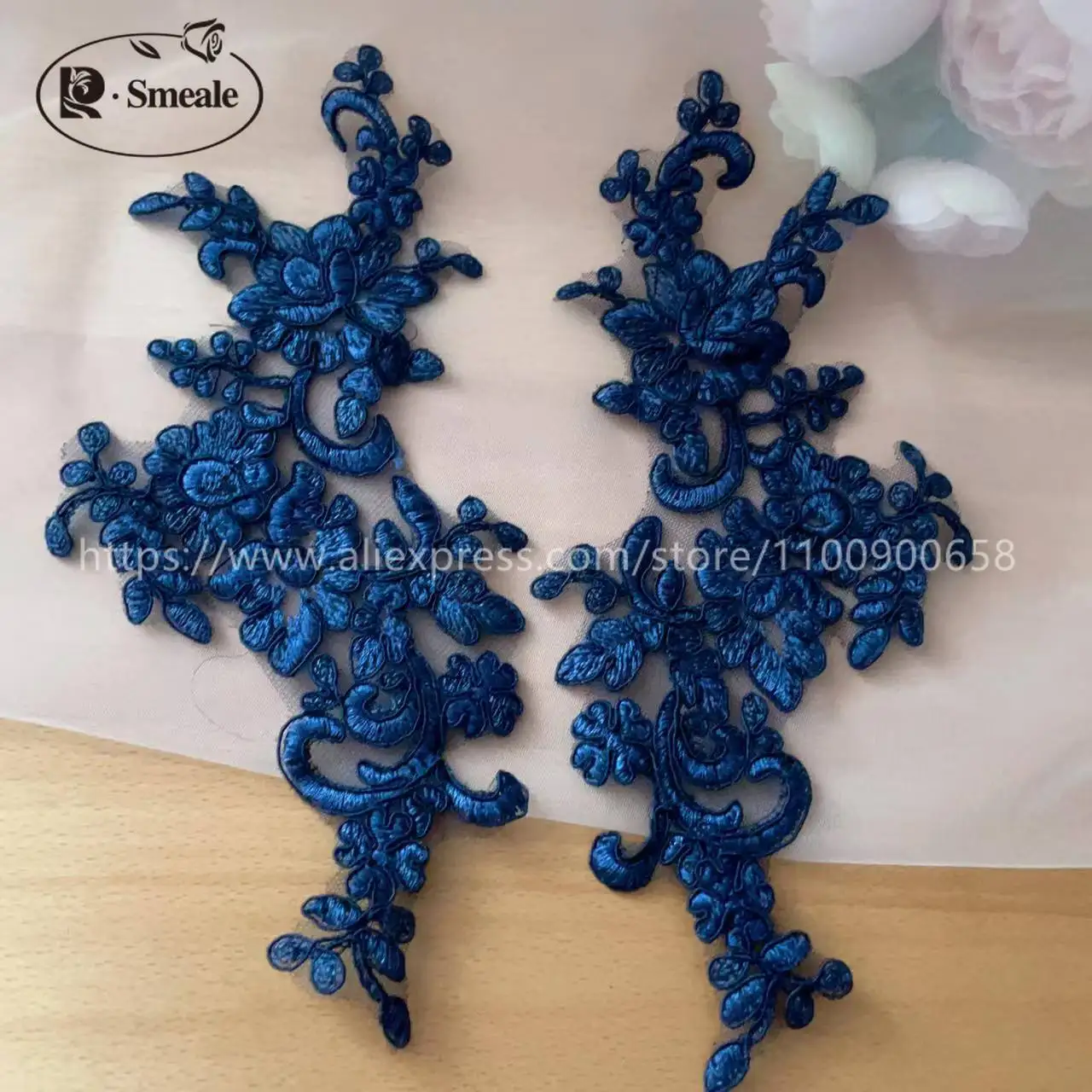 10 Stück/5 Paare. Spitzenborte mit glänzenden Pailletten und verspiegelten Blumen. Hochzeitskleid, Hochzeitsschuhe, Kopfschmuck, DIY-Nähzubehör. – Detail 6