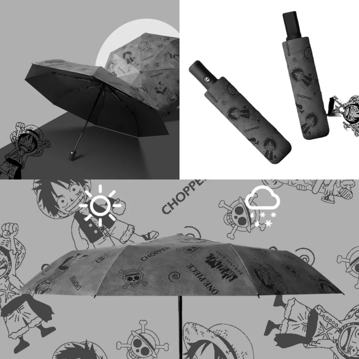 One Piece Umbrella 28cm for Rainy and Sunny Days Students Automatically Fold Umbrellas Cartoon Anime Umbrella UV-resistant