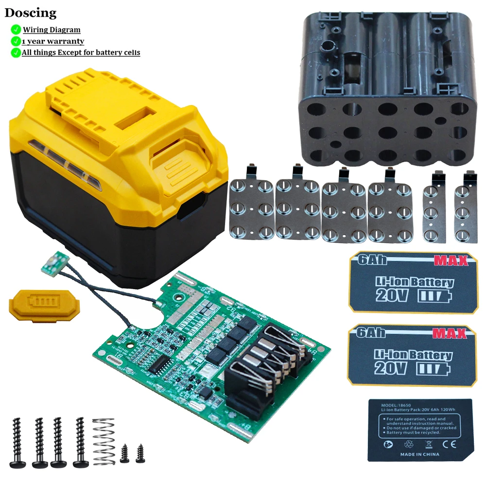 Caja de batería DCB200 9.0Ah de último diseño para DEWALT 18V 20V DIY DCB184 BMS placa PCB protección de descarga pantalla LED potencia