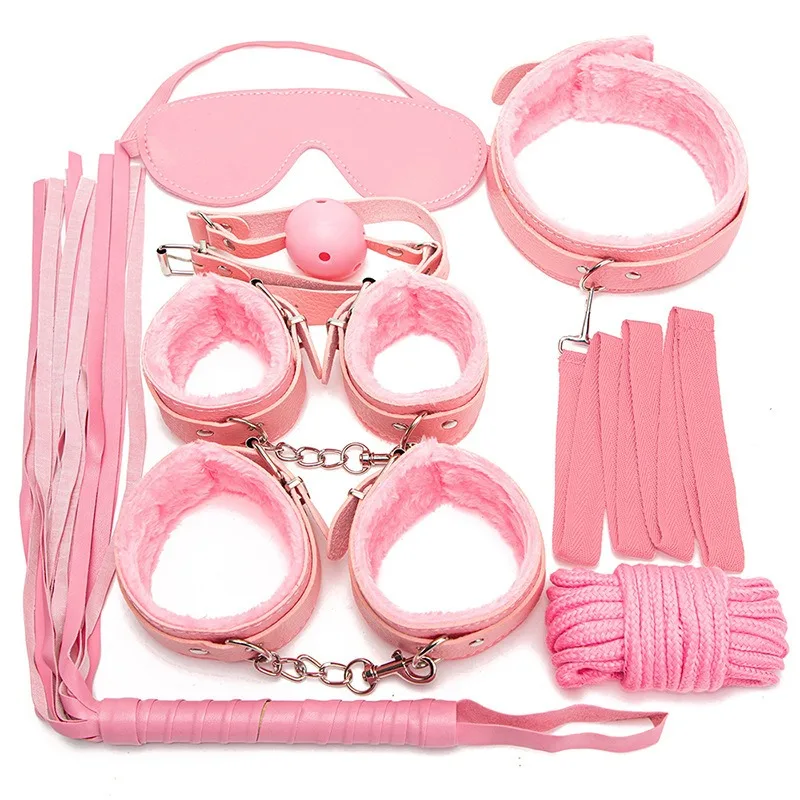 Bdsmキット女性、大人のゲーム、ボンデージ、手錠、鞭、口、ギャグ、7個セットの大人のおもちゃ
