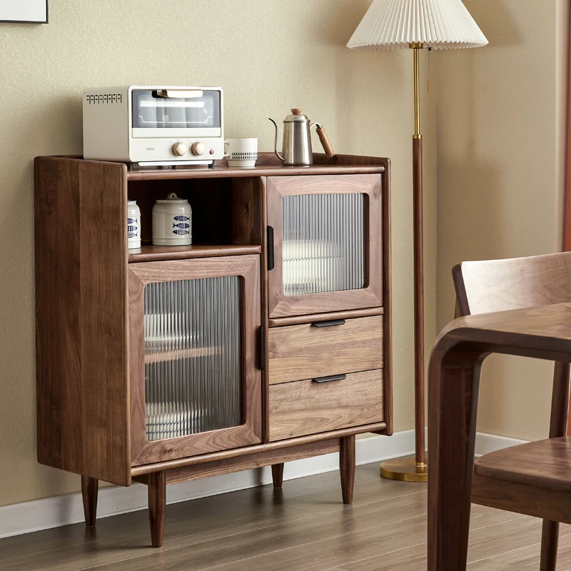 

Black walnut dining side cabinet Solid wood tea cabinet Simple small apartment restaurant storage locker