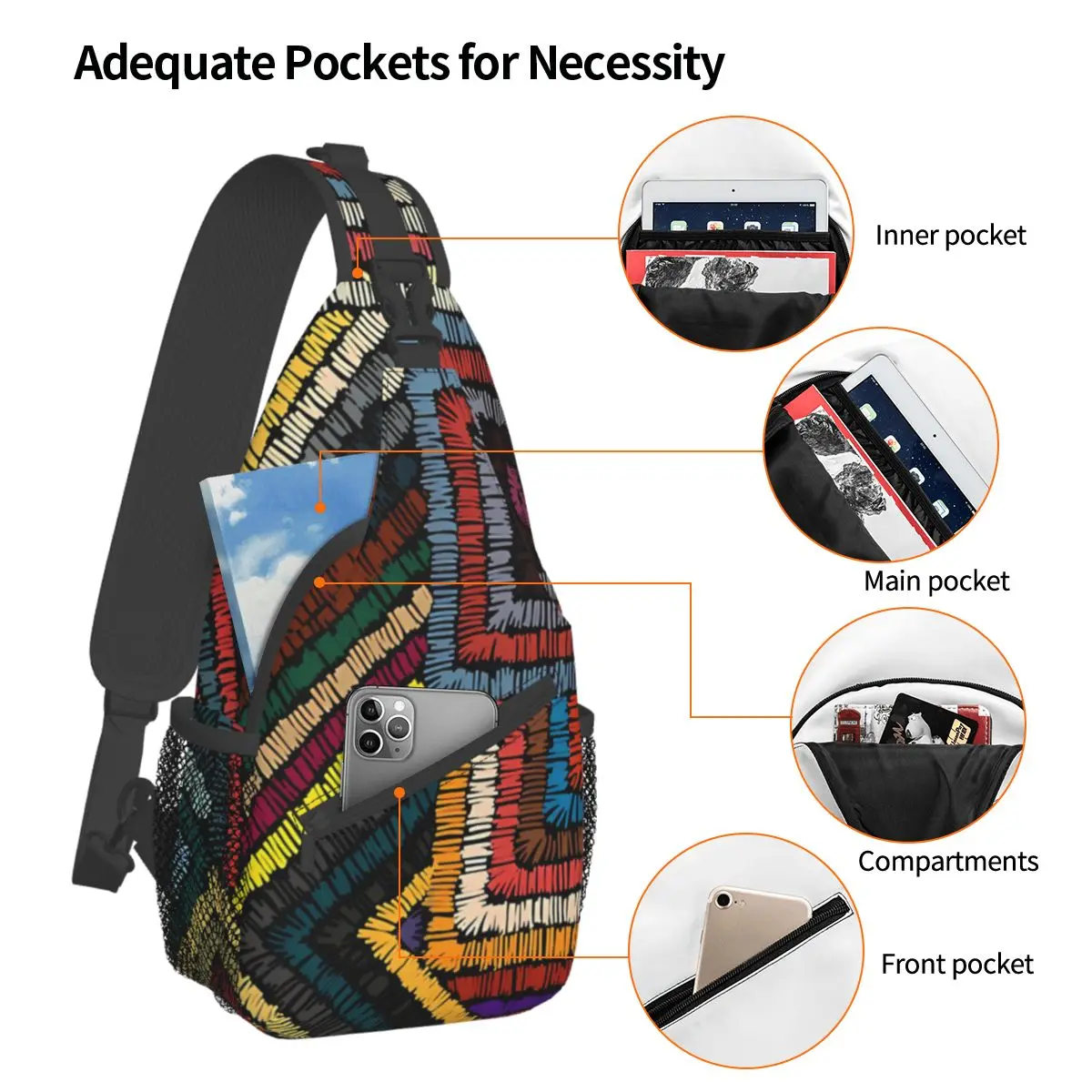 Geometry Pattern Crossbody Bag Sports Geometric Triangles With Colorful Chest Bag Women Man Fashion Shoulder Backpacks Travel