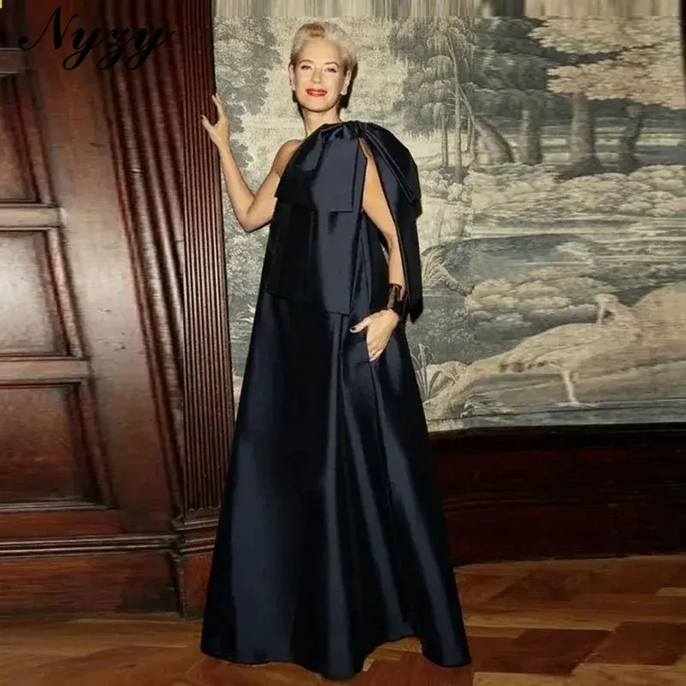 

Атласное элегантное вечернее платье с галстуком-бабочкой на одно плечо, черное платье для выпускного вечера в стиле знаменитостей, настраиваемое прямое платье на 2025 год