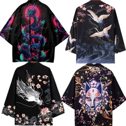 Plus Size 3XL 4XL 5XL Kimono Cardigan Traditional Japanese Clothing Yukata Haori Print Dragon Men Women Shirt Cosplay Costume