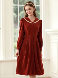 I BELIEVE YOU New Red Dress Female French Retro V-neck Long-sleeve 2023 Autumn Waist A-line Lace Dresses For Women 2234095345