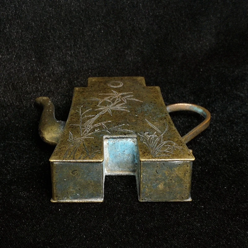 YIZHU CULTUER ART Size 3.5 Inch Old Chinese Bronze Carving Inkstone Ink Grinding use Drip Collection