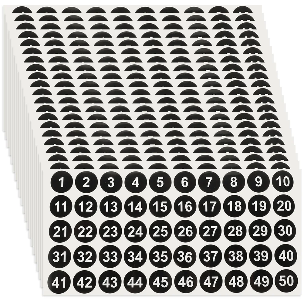 20 Sheets Numbered Sticker Decals Stickers Garbage Can Multi-use Translucent Film Round Office