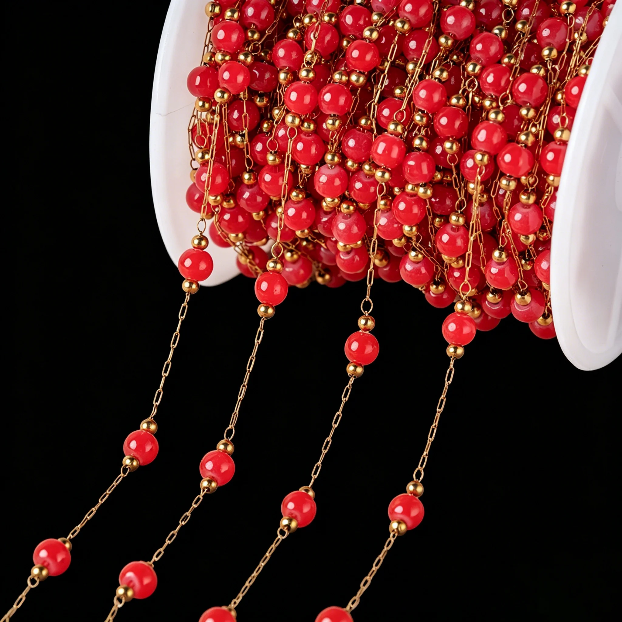 1 Meter Edelstahlkette mit Runden Perlen in Goldfarbe für DIY Armband Halskette Schmuckherstellung Bastelbedarf Zubehör – Detail 3