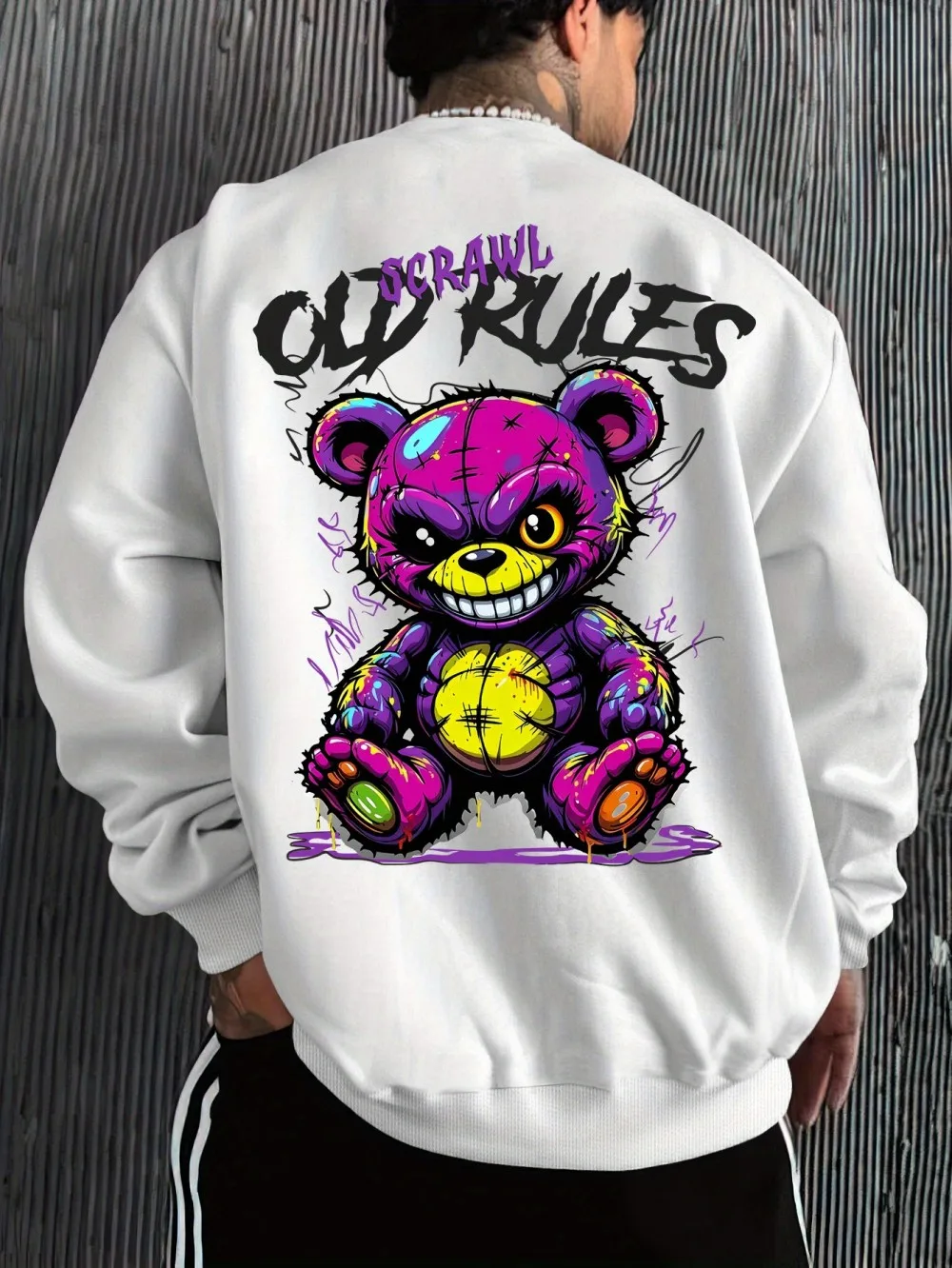 New Men's Autumn Personalized Evil Bear Letter Printed Comfortable Soft Long Sleeve T-shirt Outdoor Street Style Top