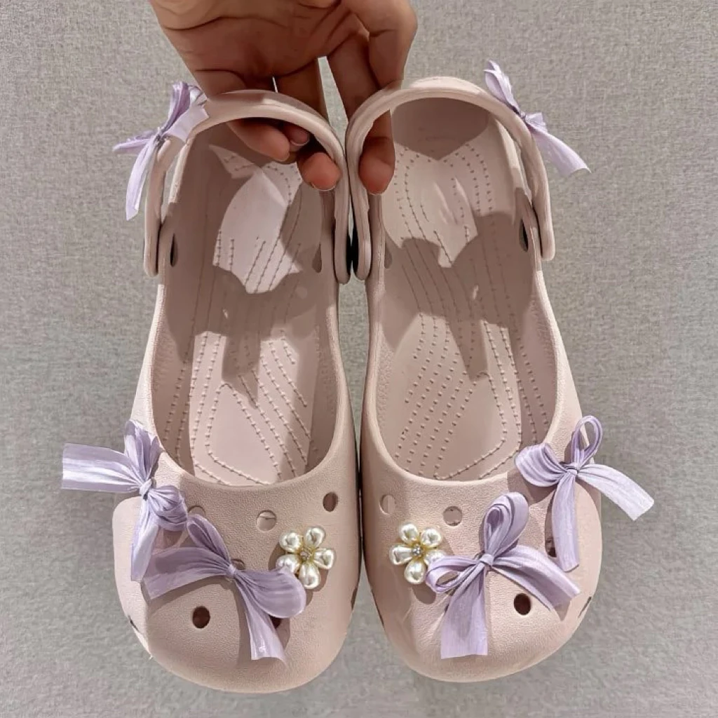 Balletcore Pink Bowknot Shoe Charms Set Women Cute Pearl Flowers Summer Sandal Shoe Decorations Woman Girls DIY Shoe Accessories